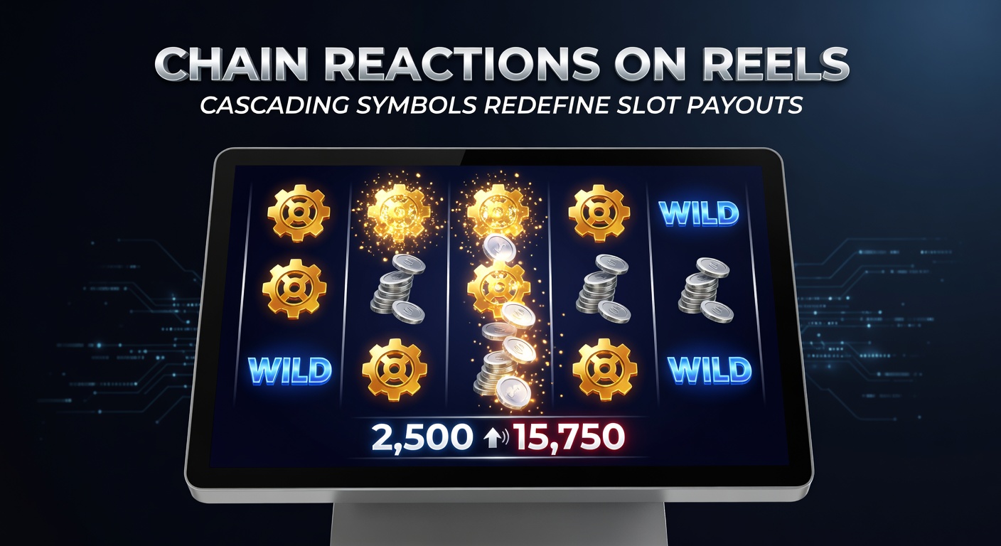 Close-up of a slot game's paytable highlighting cascading multipliers and chain reaction payouts, with glowing symbols mid-tumble