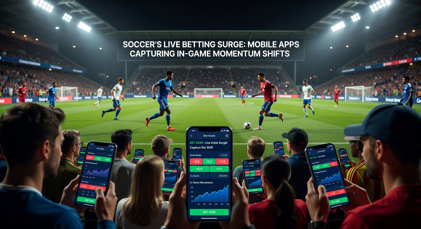 Smartphone displaying a live soccer betting app with real-time odds shifting during a match