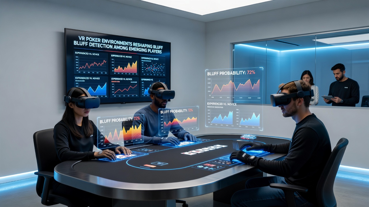 Close-up of VR poker interface showing eye-tracking indicators and avatar gestures during gameplay